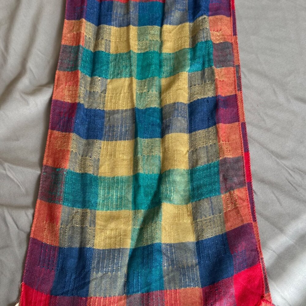 Vintage Ben Goodman Plaid Scarf Fringe Oblong